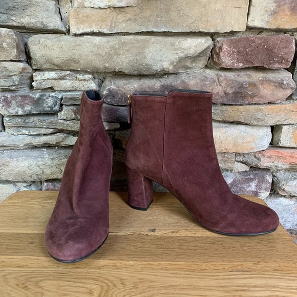 Boden Suede Ankle Boots Block Heel Back Zip Sz 40 Booties 3" India - Picture 6 of 13